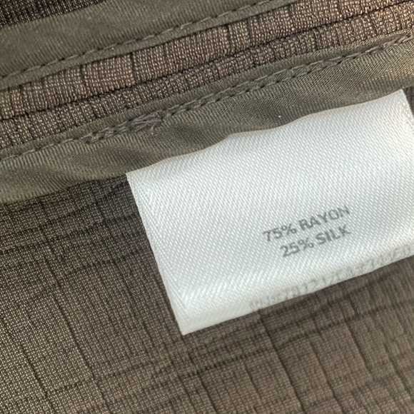 Eileen Fisher Dark Olive Green Brown Silk Blend Hook & Eye Textured Blazer Small - Picture 3 of 7